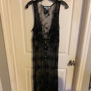 Black lace floor length sleeveless kimono